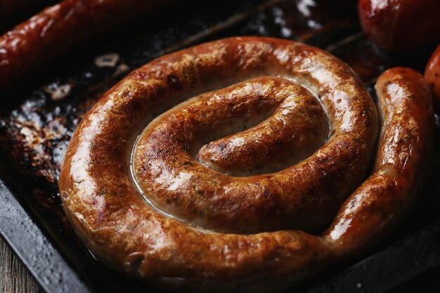 Tasty fried sausages. Traditional german food