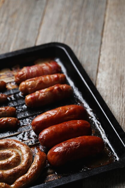 Tasty fried sausages. Traditional german food