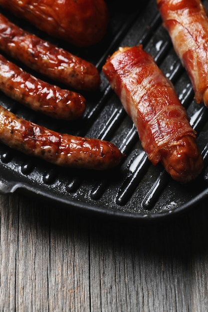 Tasty fried sausages. Traditional german food