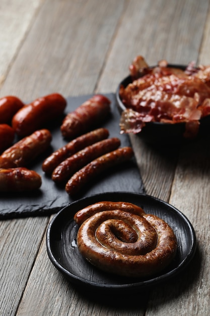 Tasty fried sausages. Traditional german food