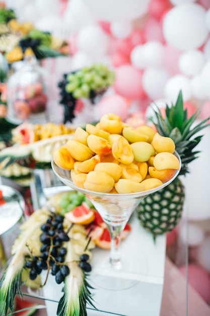 Tasty fruits at the holiday table for guests