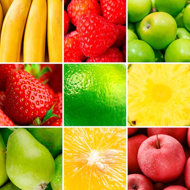 Free photo tasty fruits textures collage top view