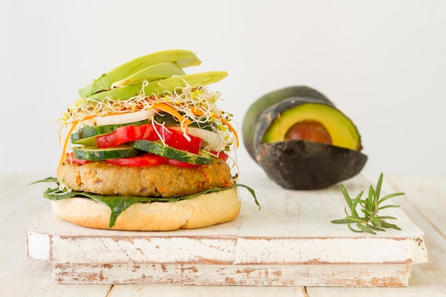 Tasty hamburger and avocado