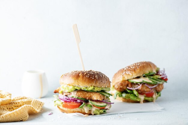 Tasty healthy burgers with chicken breast