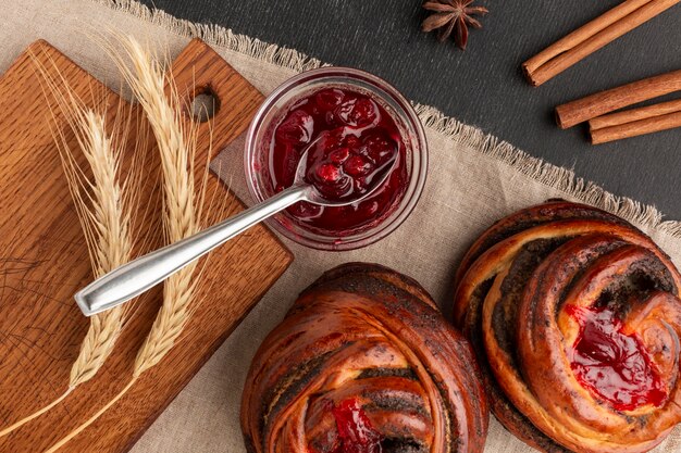 Tasty homemade bagels with jam