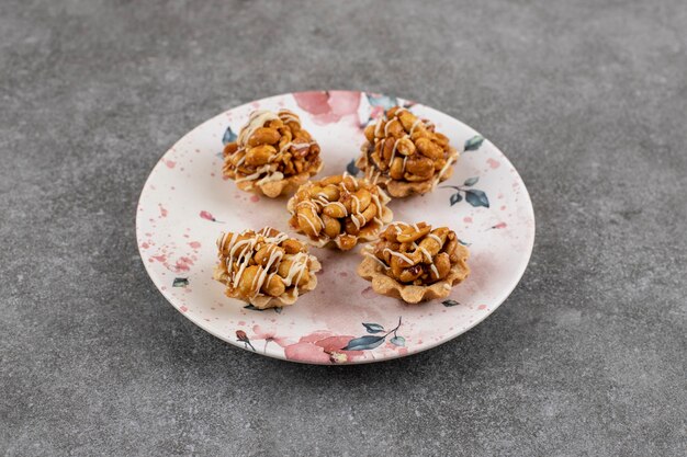 Tasty homemade cookies. Fresh peanut cookies on plate.