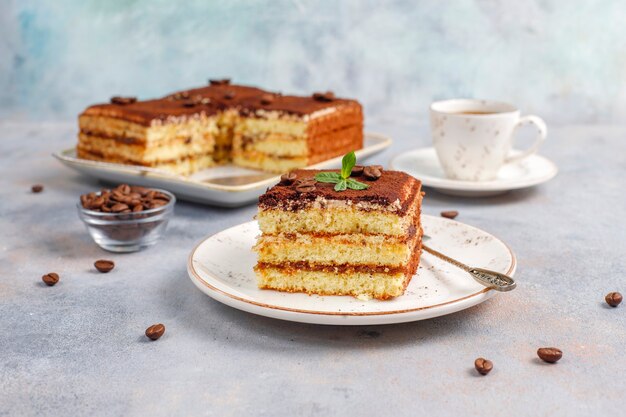 Tasty homemade tiramisu cake.