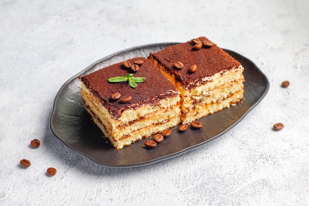 Tasty homemade tiramisu cake.