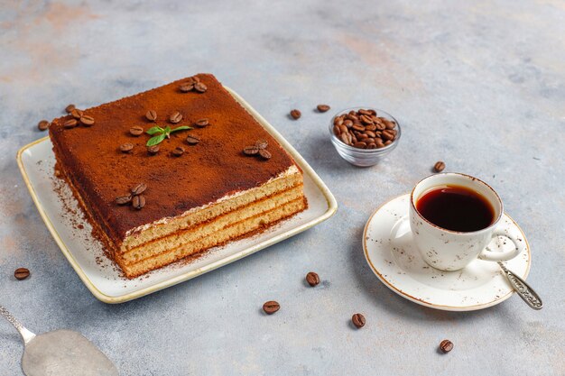 Tasty homemade tiramisu cake.