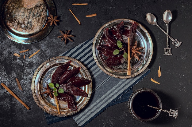 Tasty jelly dessert dish top view