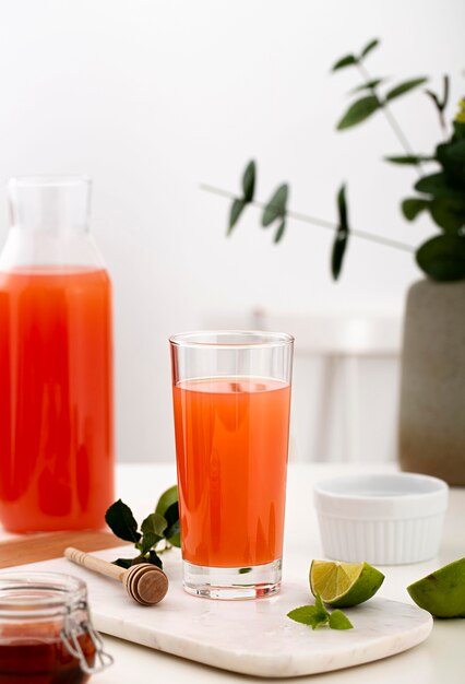 Tasty juice glasses arrangement