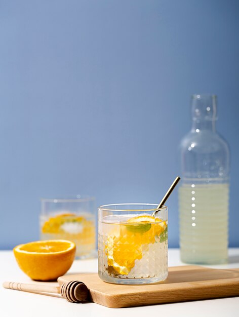 Tasty lemonade with orange slice