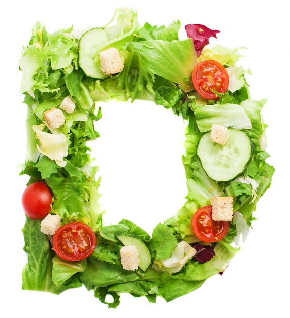 Free photo tasty letter d with cucumber and croutons