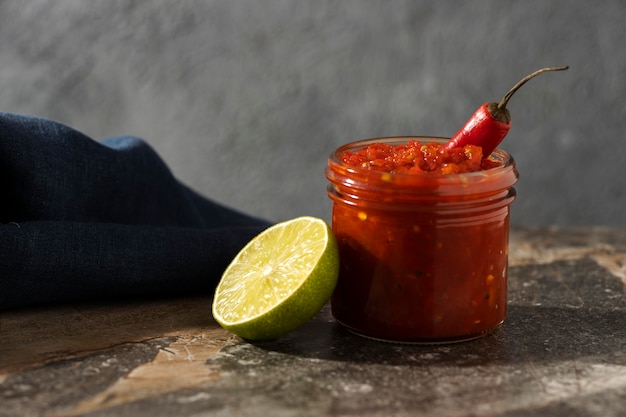 Foto gratuita pasto gustoso con arrangiamento di sambal