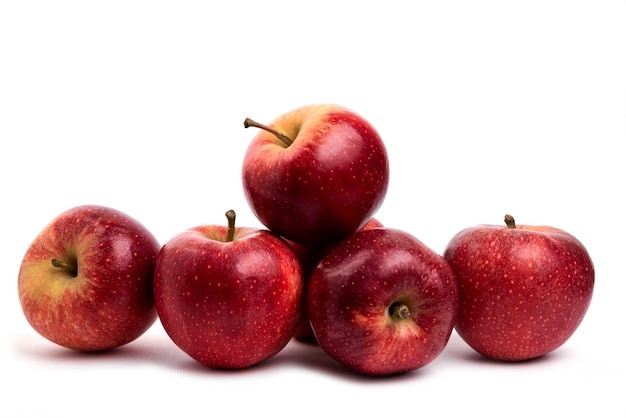 Tasty red apples isolated on white table. 