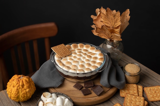 Free photo tasty s'mores dessert on table