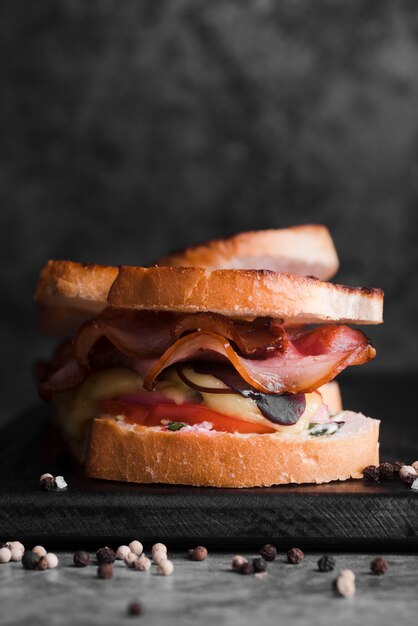 Tasty sandwich with bacon