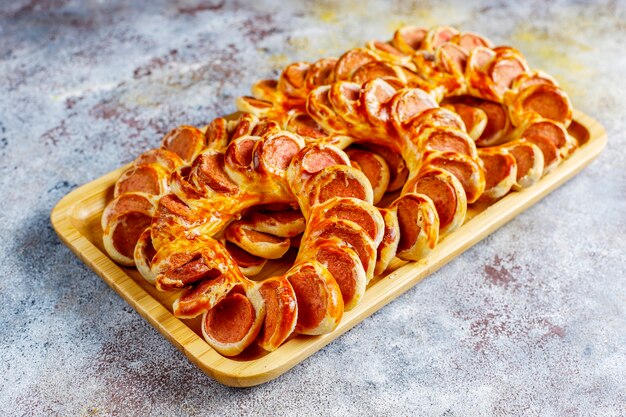 Tasty sausages wrapped in puff pastry.