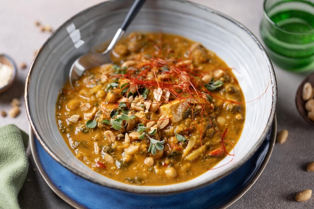 Free photo tasty stew goulash with vegetables and tofu served in bowl