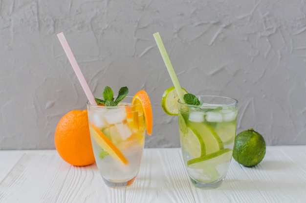 Tasty summer drinks with fruits