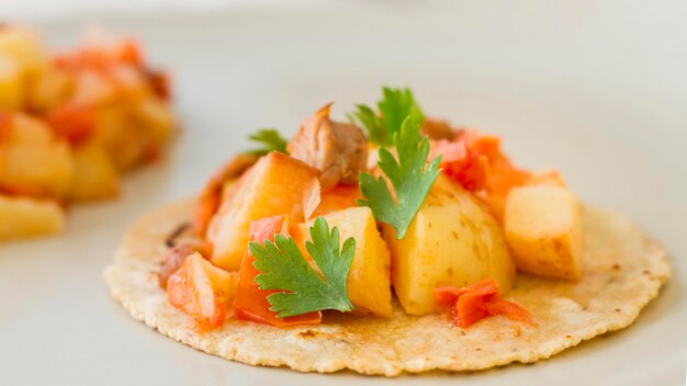 Tasty tacos with meat and potatoes