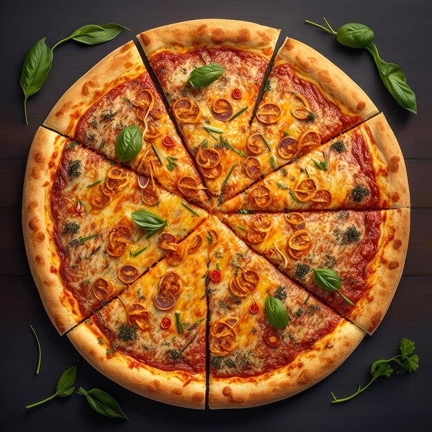 Вкусная пицца, вид сверху, традиционная итальянская круглая пицца