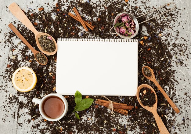 Tea leaves and notepad template