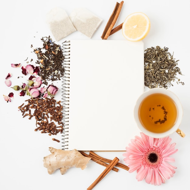 Tea leaves and notepad template