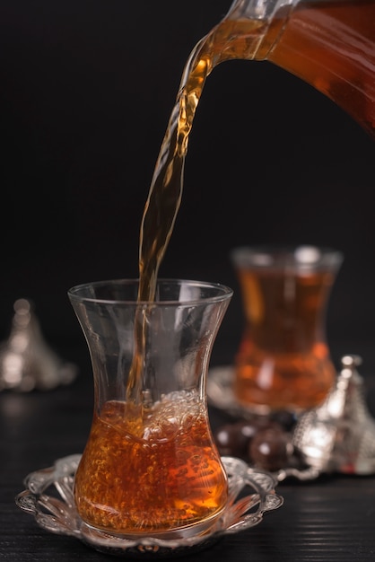 Tea poured in transparent glass