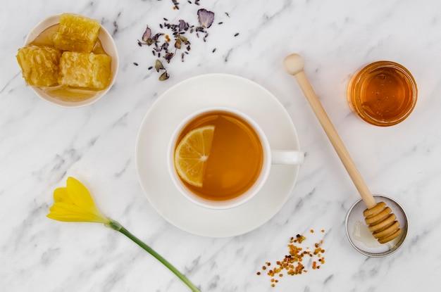 tea with honeycomb and honey