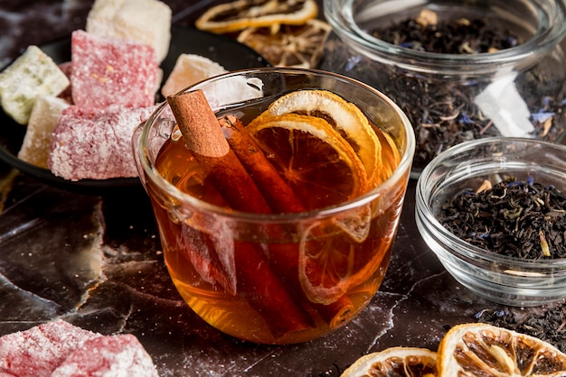 Free photo tea with lemon on table