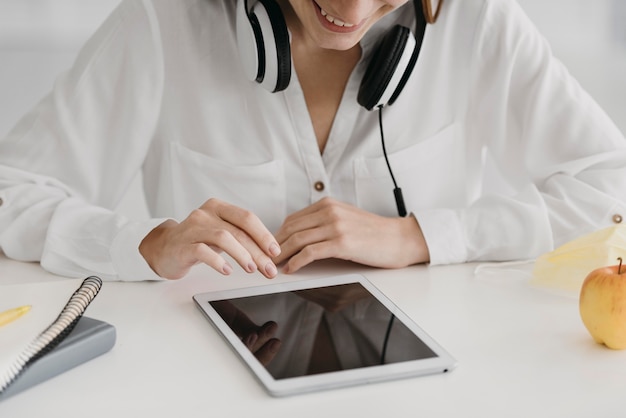 Teacher attending her online course high view