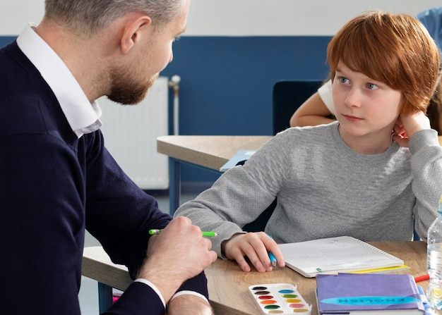 Free photo teacher holding english class