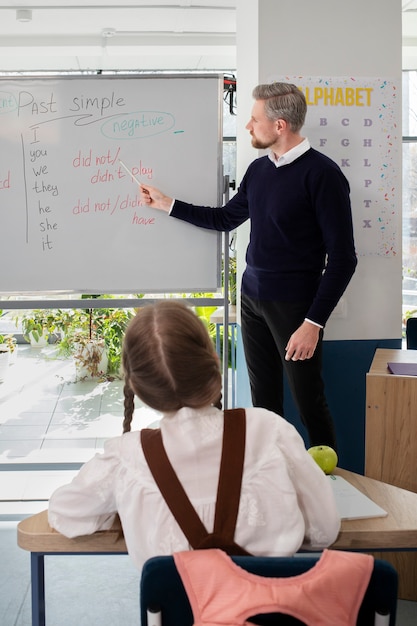 Free photo teacher holding english class