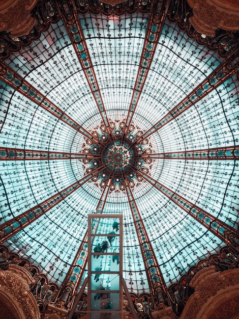 Teal and brown round glass ceiling