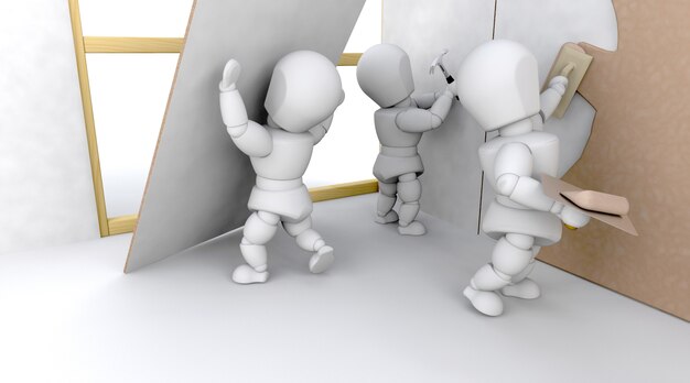 Team of 3d characters in a construction