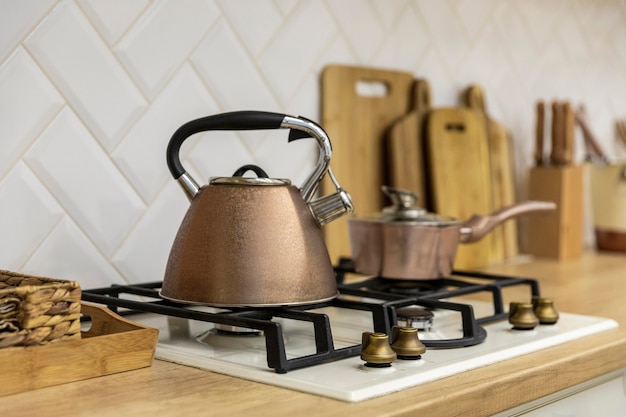 Teapot on stove kitchen interior design
