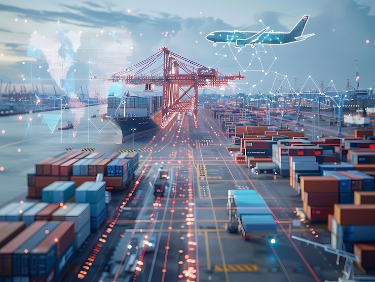 Free Photo technological and futuristic holograms for logistics means of transport