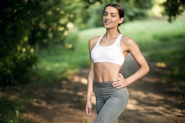 technology women fitness physical girl forest