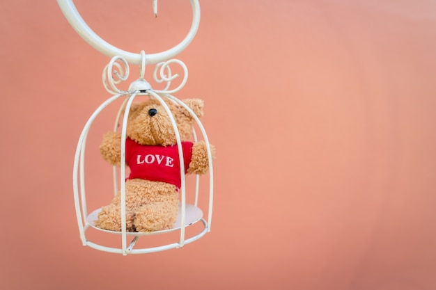 Free photo teddy bear in a white cage