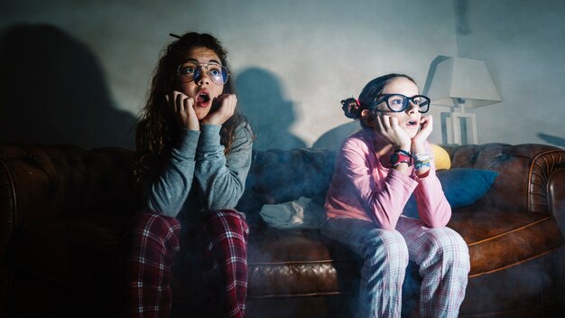 Teen girls scared with movie