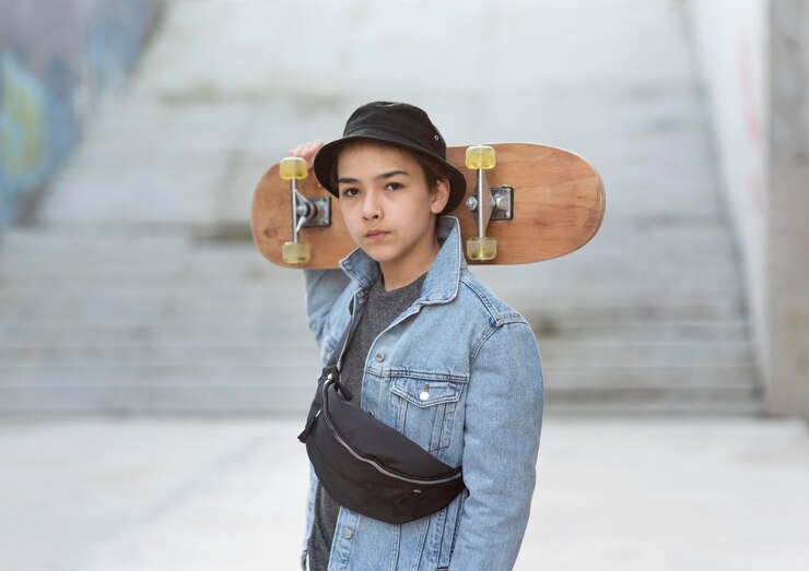 無料Photo スケートボードを持つ10代の少年