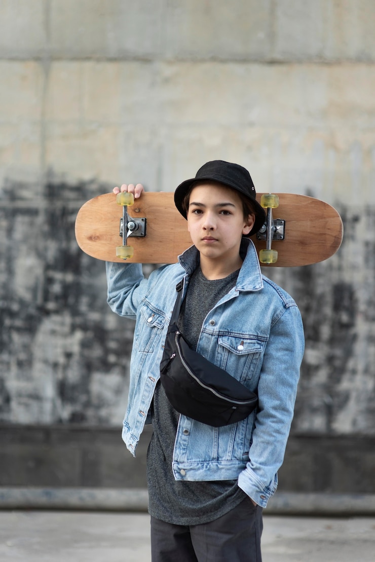 無料Photo スケートボードを持つ10代の少年