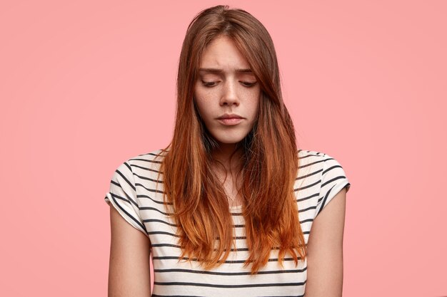 Teenage girl wearing striped T-shirt