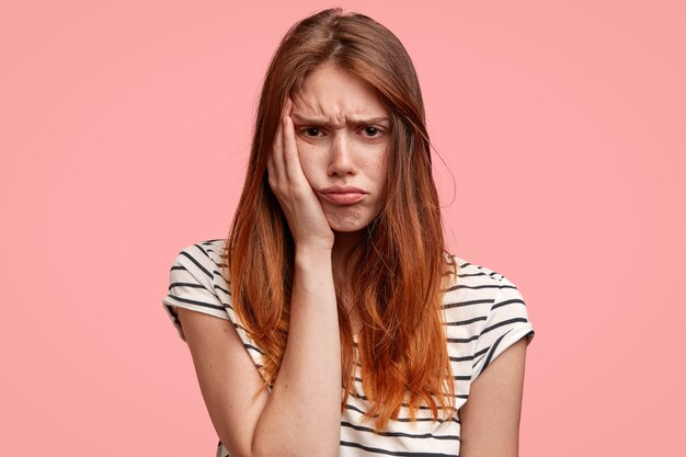 Teenage girl wearing striped T-shirt