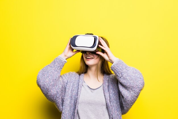 Teenage girl with virtual reality headset