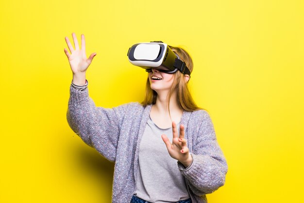 Teenage girl with virtual reality headset