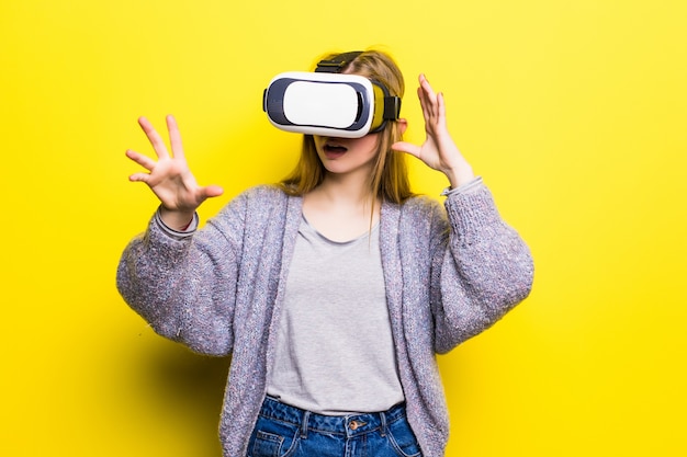 Teenage girl with virtual reality headset