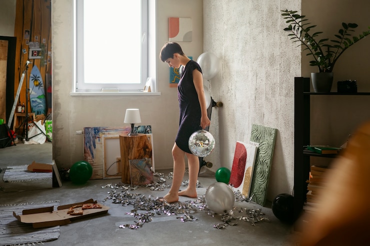 Free Photo teenager cleaning room to reduce hangover effect