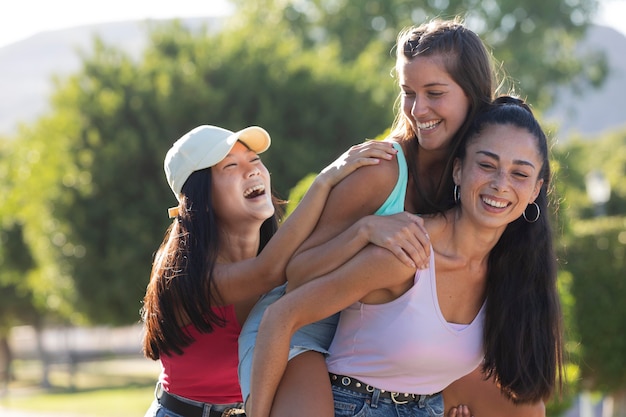 Teenager friends having fun in the summer